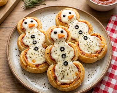 Schneemann-Pizzaschnecken | Winterlicher Snack