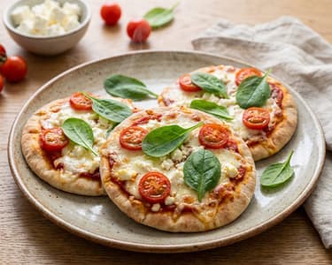 Mini Pita Bread Pizzas with Feta and Spinach