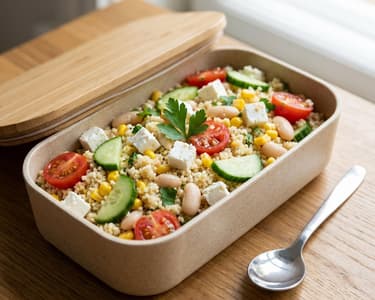 Couscous-Salat mit Feta und Bohnen