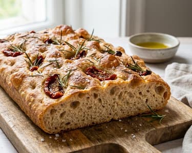 Focaccia mit Rosmarin und Tomaten