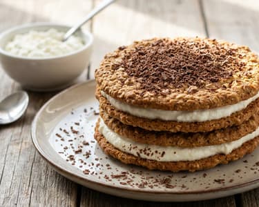 Haferflocken-Quark-Schnitten mit dunkler Schokolade