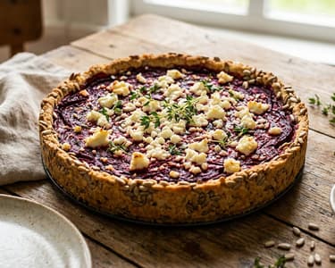 Rote-Bete-Quiche mit Sonnenblumenkern-Boden