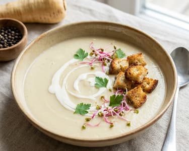 Samtige Pastinakencremesuppe mit Croutons