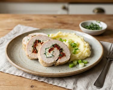 Putenroulade mit Ricotta und Stampfkartoffeln