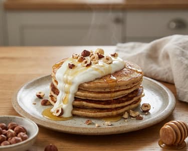 Fluffy Banana Pancakes with Yogurt & Nuts