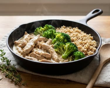Cremige Putenpfanne mit Couscous und Brokkoli