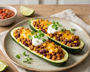 Baked Zucchini with Mexican-style Tempeh