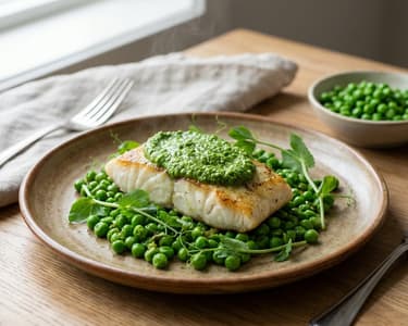 Heilbutt mit Erbsenpesto