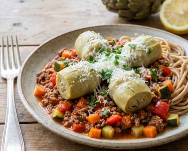 Artischocken mit Fleisch-Gemüse-Sauce | Herzhaft & Gesund