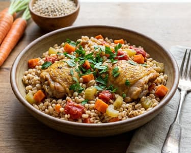 Hähnchen-Pilaw mit Graupen und Wurzelgemüse