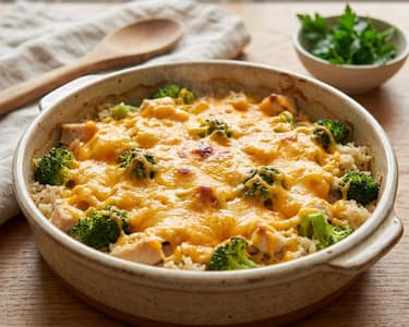 Hähnchen-Auflauf mit Brokkoli und Reis