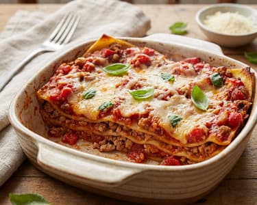 Schnelle Puten-Lasagne mit frischen Tomaten