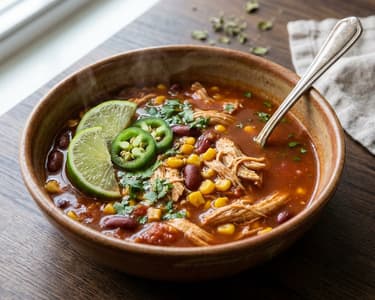 Mexikanische Suppe mit Hähnchen & Bohnen