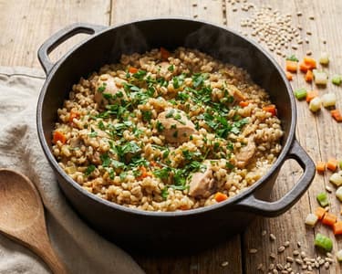 Hähnchen-Graupen-Pilaf mit Wurzelgemüse