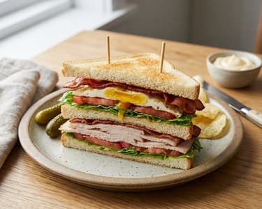 Klassisches Club Sandwich mit Pute und Ei