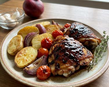 Hähnchen mit Balsamico-Glasur und Röstkartoffeln