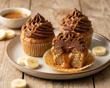Bananen-Cupcakes mit Karamell und Schokoladencreme