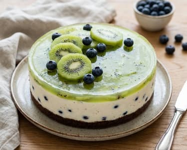 Kiwi-Cheesecake mit Heidelbeeren