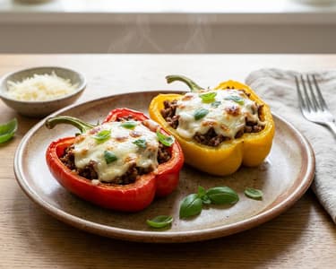 Stuffed Bell Peppers with Minced Meat and Mozzarella