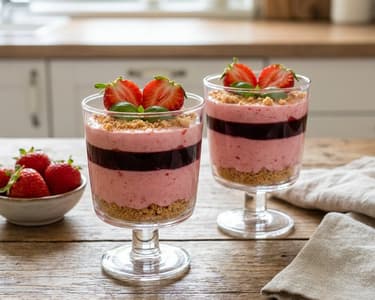 Strawberry Mousse Cups with Cherry Jelly