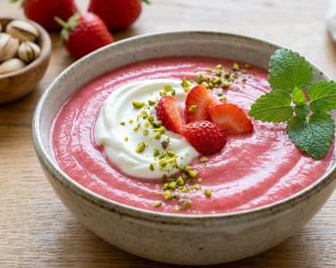 Cold Strawberry Cream with Pistachios