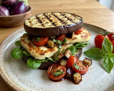 Aubergine Sandwich with Grilled Halloumi