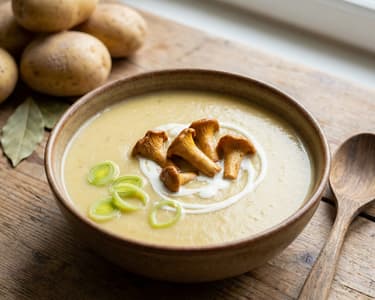 Kartoffelcremesuppe mit getrockneten Pfifferlingen