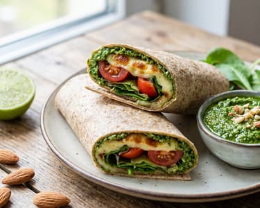 Wrap with Grilled Cheese, Spinach Pesto, and Tomatoes