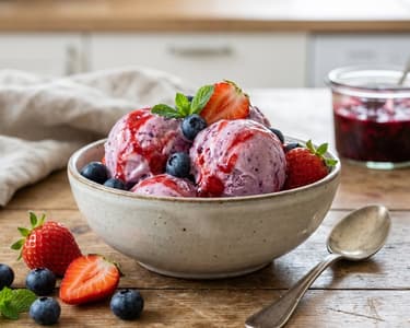 Creamy Fruit Ice Cream with Forest Berries and Strawberries