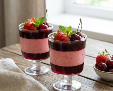 Strawberry Mousse Cups with Cherry Jelly