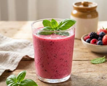 Pink Almond Berry Smoothie with Basil