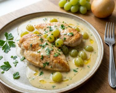 Gebratene Hähnchenbrust mit Weintrauben