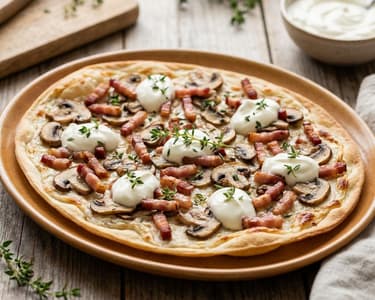 Flammkuchen with Mushrooms and Bacon