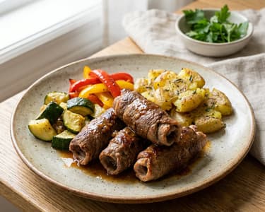 Fleischröllchen mit mediterranem Röstgemüse
