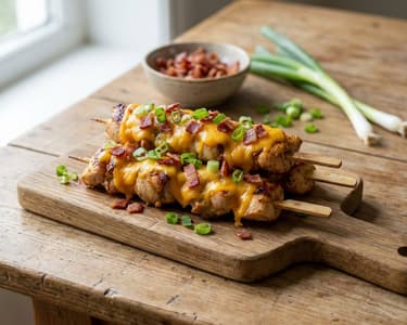 Hähnchenspieße mit Cheddar und Speck
