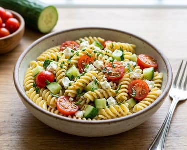 Mediterraner Nudelsalat mit Feta und frischen Kräutern
