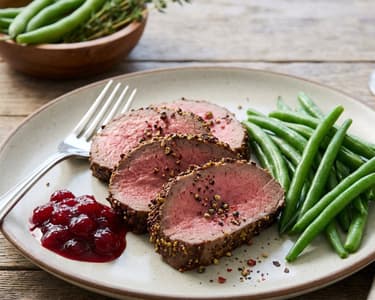 Roast beef with green beans and lingonberries