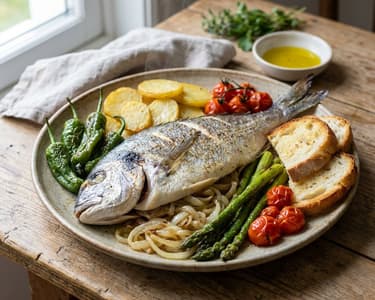 Goldbrasse mit mediterranem Gemüse und Ciabatta