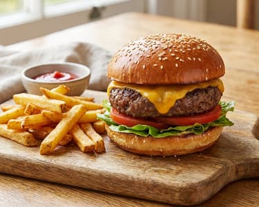 Hamburger mit hausgemachten Pommes