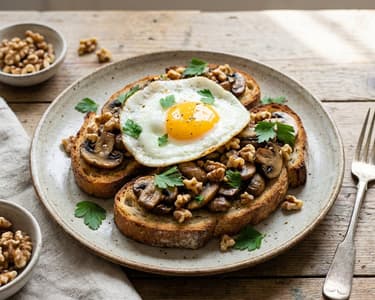 Bruschetta mit Champignons und Spiegelei