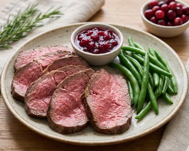 Tender Roast Beef with Green Beans and Lingonberries
