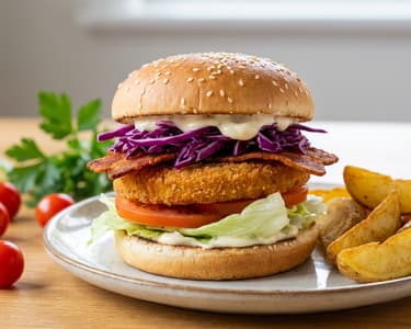 Plant based Chicken Burger mit Bacon