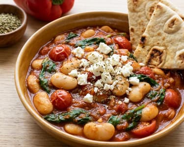 Greek Bean Stew with Feta and Spinach