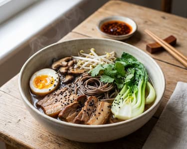 Herzhaftes Schweine-Ramen mit Soba-Nudeln