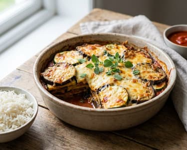 Eggplant and Zucchini Moussaka with Rice
