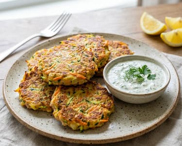 Thunfisch-Kartoffel-Puffer mit Gemüse