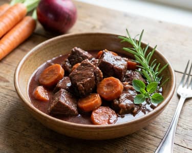 Geschmorte Rinderwade mit Karotten in Rotwein
