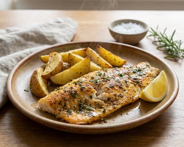 Rotbarsch mit Kräuterkruste und Röstkartoffeln