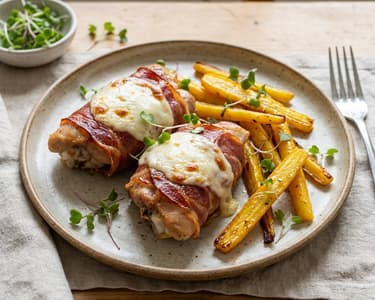 Putenoberkeule mit Prosciutto und karamellisierten gelben Möhren