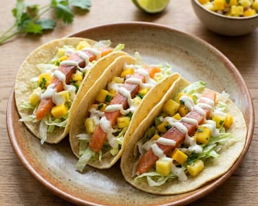 Tacos with Mango-Pineapple Salsa and Smoked Salmon Trout
